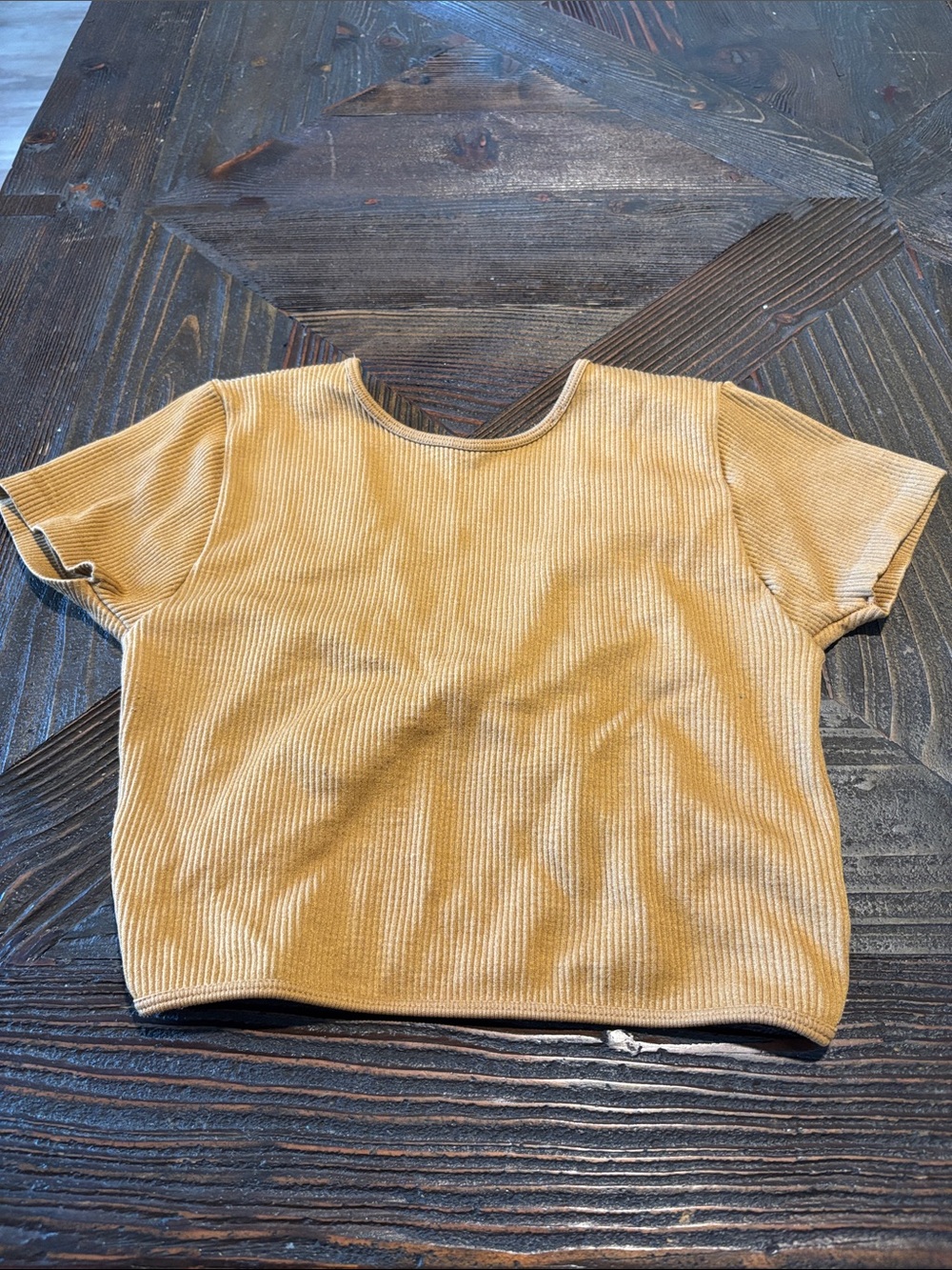Ribbed Short Sleeve Crop Top in Mustard